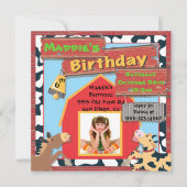 納屋周囲の庭農家動物写真が誕生日パーティーを挿入 招待状 (正面)
