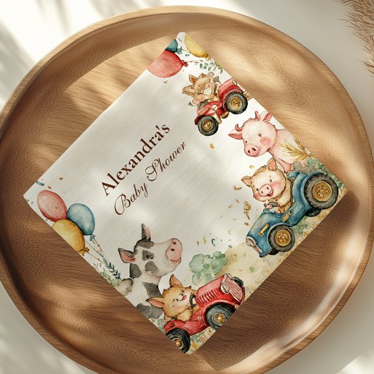 納屋周囲の庭農業動物の赤ちゃんシャワー スタンダードカクテルナプキン