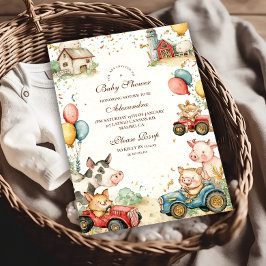 納屋周囲の庭農業動物の赤ちゃんシャワー 招待状