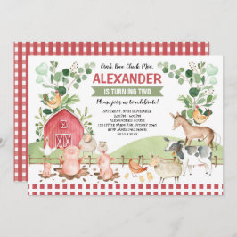 納屋周囲の庭農畜生緑の誕生日パーティー 招待状