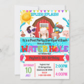納屋周囲の庭Bashプールパーティー誕生日の招待 招待状 (正面)