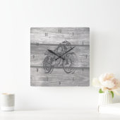 納屋木のヴィンテージのオートバイのスケッチ スクエア壁時計 (ホーム)