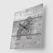 納屋木のヴィンテージのオートバイのスケッチ スクエア壁時計 (傾斜)