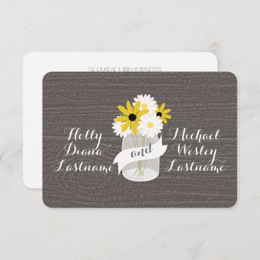 納屋木刺激を受けたなメーソンジャー + 野生の花RSVP 出欠カード (正面/裏面)