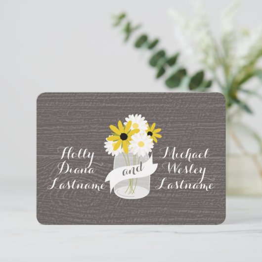 納屋木刺激を受けたなメーソンジャー + 野生の花RSVP 出欠カード (スタンド正面)