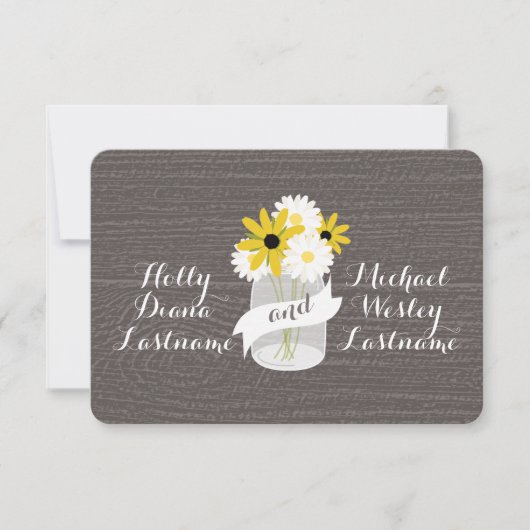 納屋木刺激を受けたなメーソンジャー + 野生の花RSVP 出欠カード (正面)