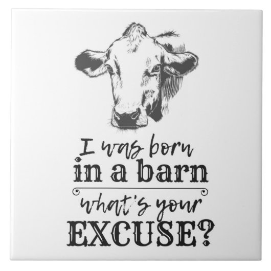 納屋生まれにいたのに言い訳は?牛のユーモア タイル (正面)