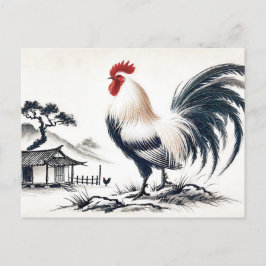 納屋誇りを持ったの前に立つ鶏 シーズンポストカード