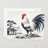 納屋誇りを持ったの前に立つ鶏 シーズンポストカード (正面/裏面)