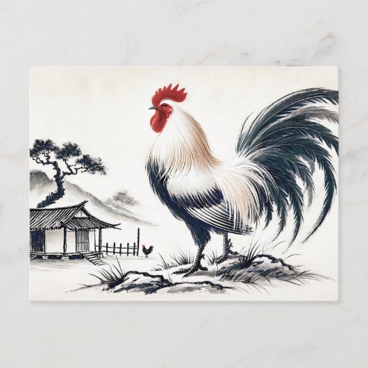 納屋誇りを持ったの前に立つ鶏 シーズンポストカード (正面)