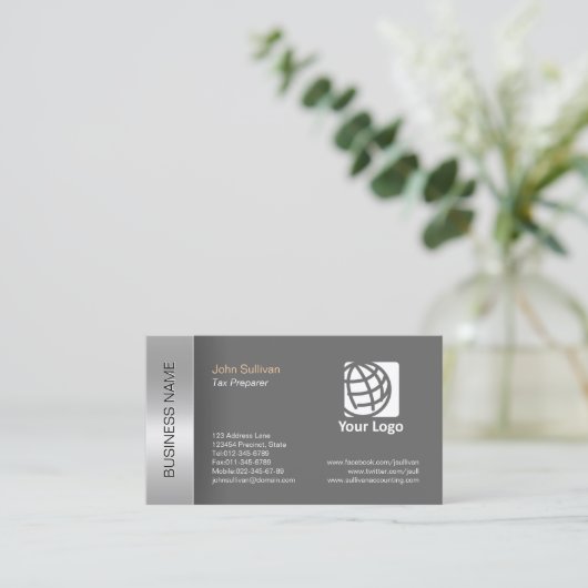 納税作成者の名刺グレーエレガントド縁ど 名刺 (スタンド正面)