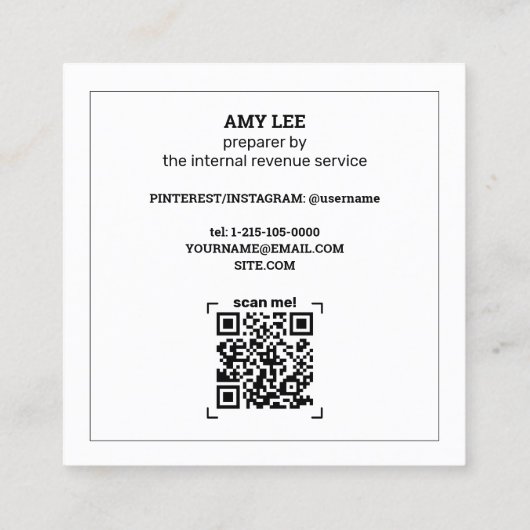 納税者のカスタムQRと写真 スクエア名刺 (裏面)