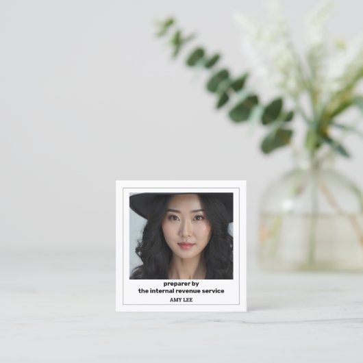 納税者のカスタムQRと写真 スクエア名刺 (スタンド正面)