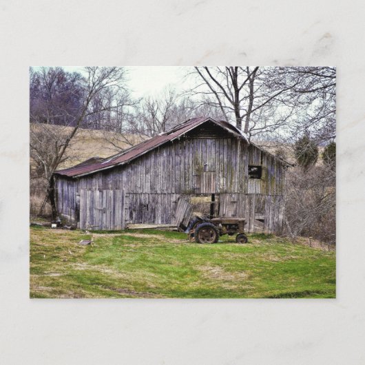 納車庫とトラクター ポストカード (正面)