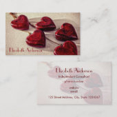 紐で結んだ赤い木のハート 名刺 (正面/裏面)