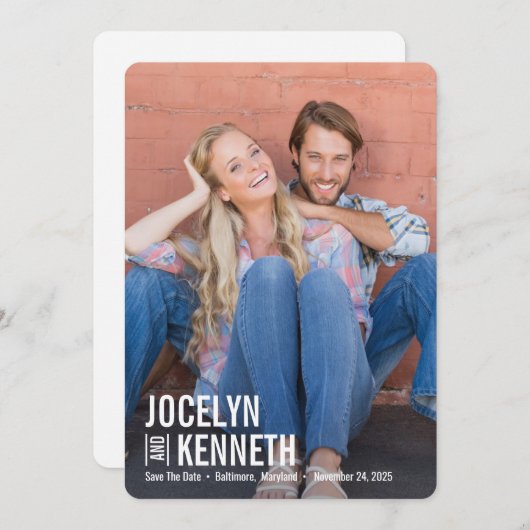 純シンプル編集可能カラー日付カードの保存 サンキューカード (正面/裏面)