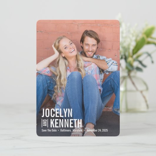 純シンプル編集可能カラー日付カードの保存 サンキューカード (スタンド正面)