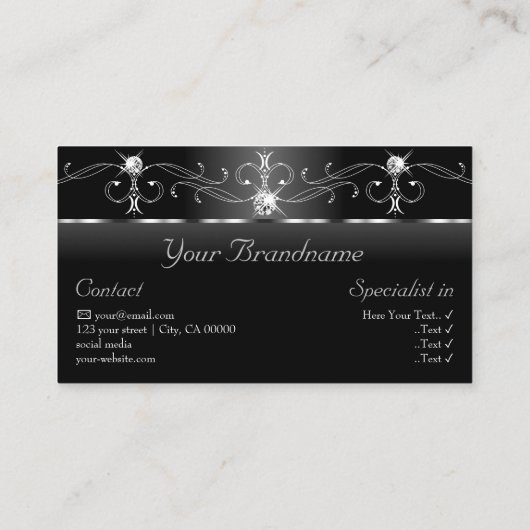 純然たる白黒の斜め宝石と写真 名刺 (裏面)