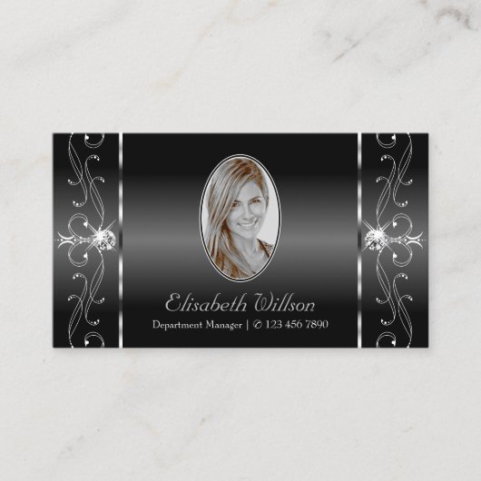 純然たる白黒の斜め宝石と写真 名刺 (正面)