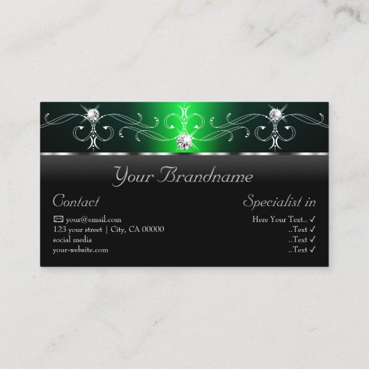 純然たる黒と緑の斜面宝石と写真 名刺 (裏面)