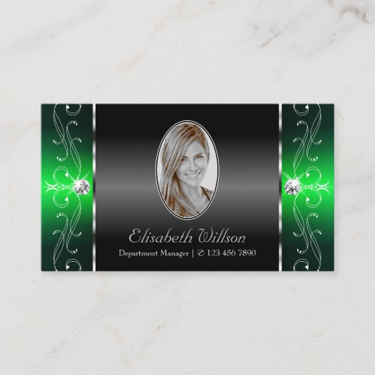 純然たる黒と緑の斜面宝石と写真 名刺 (正面)