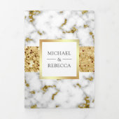 純白とグレイのマーブル模様にゴールドのラメが輝く ウェディングフォト 三つ折り招待状 (カバー)