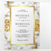 純白とグレイのマーブル模様にゴールドのラメが輝く ウェディングフォト 三つ折り招待状 (内部最初)