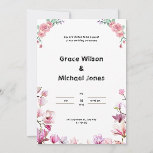 純白とピンクのウェディング招待状 招待状 (正面)