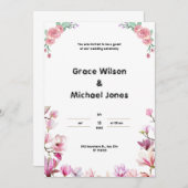 純白とピンクのウェディング招待状 招待状 (正面/裏面)