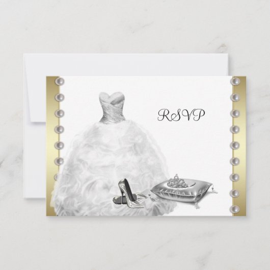 純白のドレスとハイヒールの靴 白いキンセアニエラ 出欠カード (正面)