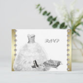 純白のドレスとハイヒールの靴 白いキンセアニエラ 出欠カード (スタンド正面)