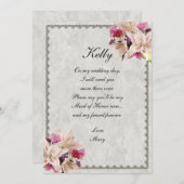 純白のユリの花のマーブルウェディング メイドオブオナー 招待状 (正面/裏面)