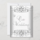 純白の結婚式 シルバー ダイヤモンド ハート 招待状 (正面)