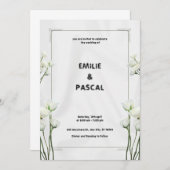 純白の花を飾ったウェディング招待状 招待状 (正面/裏面)