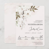 純白の花を飾ったスペイン風結婚式招待状 招待状 (正面/裏面)