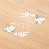 純白の花柄レース ウェディング・セーブ・ザ・デートカード アクリル招待状 (レイダウン)