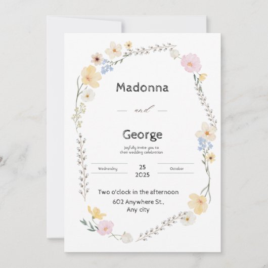 純白の花水彩ウェディング招待状 招待状 (正面)