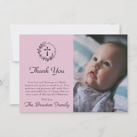 純白エレガントモダン洗礼サンキューカード サンキューカード (正面)