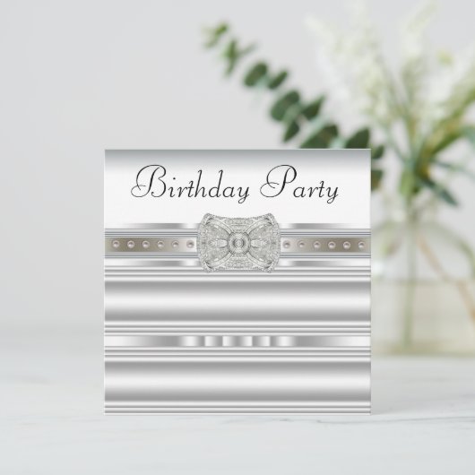 純白ダイヤモンド 女性の誕生日パーティー 招待状 (スタンド正面)