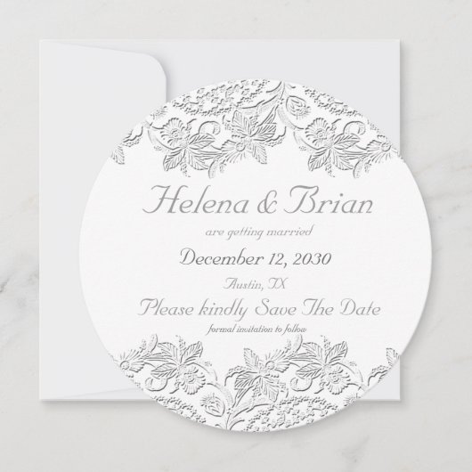 純白ヴィンテージフランスのレース写真保存日 招待状 (正面)