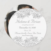 純白 ヴィンテージ フランスレース フォト セーブ・ザ・デート 招待状 (正面/裏面)