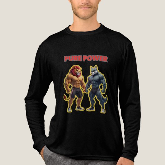 純粋な力 - 強い動物の筋肉のカートゥーン デザイン トライブレンドTシャツ (正面)
