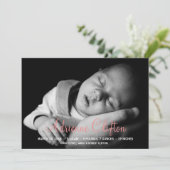 純粋な単にピンクのベビーの統計量の誕生の発表 案内状 (スタンド正面)