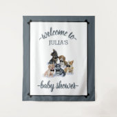 純粋な子犬 | エレガントなベビーシャワーバックドロップサイン タペストリー (正面)