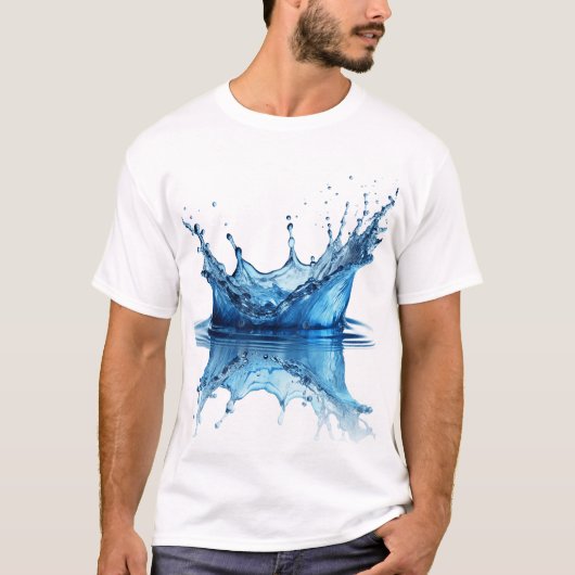純粋な青い水の飛沫エフェクト Tシャツ (正面)
