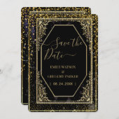 純粋な黒と金のエレガンス セーブザデート (正面/裏面)