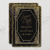 純粋な黒と金のエレガンス セーブザデート (正面/裏面)