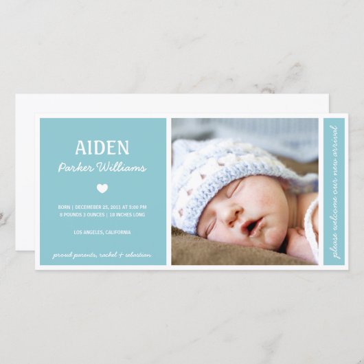 純粋に | 男の赤ちゃん出生告知 案内状 (正面/裏面)