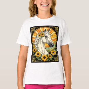 純血種の馬と黒い目のスーザン花 Tシャツ