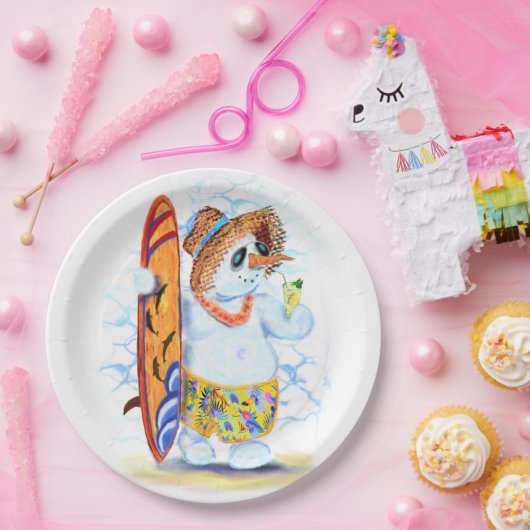 紙おもしろいプレートサマーパーティー雪だるまサーファー ペーパープレート (パーティー)